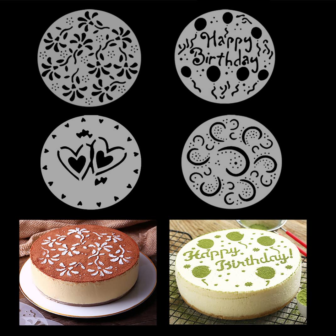 iSuperb 4-Piece Cake Decorating Stencil Set - Reusable Baking Templates for Cookies, Cupcakes & Wedding Cakes - Fondant Impression Tools for DIY Cake Decoration - Perfect for Birthday Parties, Weddings & Special Events