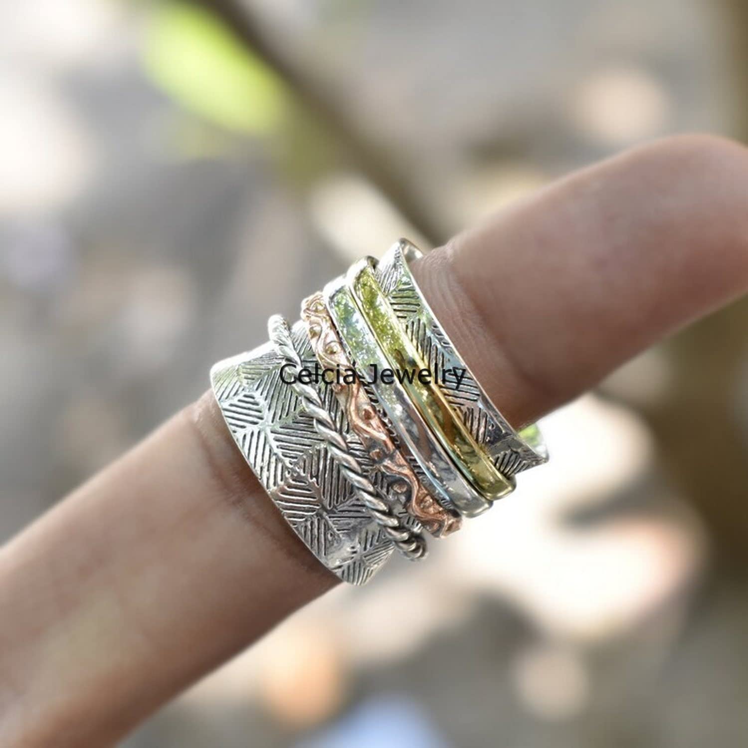 925 Sterling Silver Spinner Ring for Women - Handcrafted Thumb Ring, Multi-Spin Promise Jewelry - Size 7 | Perfect for Meditation, Stress Relief & Fashion Accessories