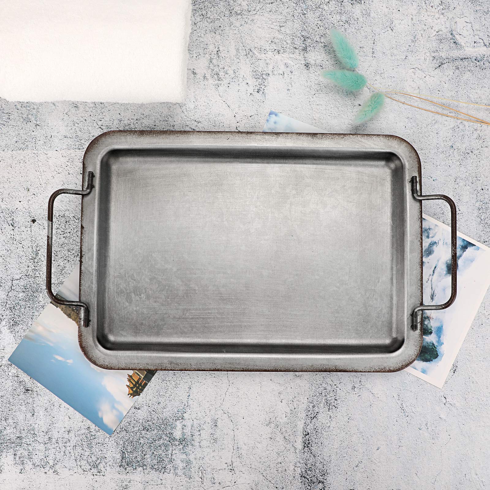 Galvanized Metal Serving Tray with Handle - 13