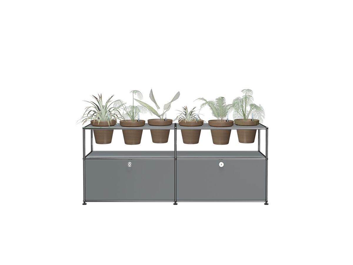 Haller Plant Sideboard with Six Vase Holders - Modern Wooden Console Table for Entryway, Living Room & Hallway Decor - Perfect for Indoor Plants, Books & Home Storage Organization