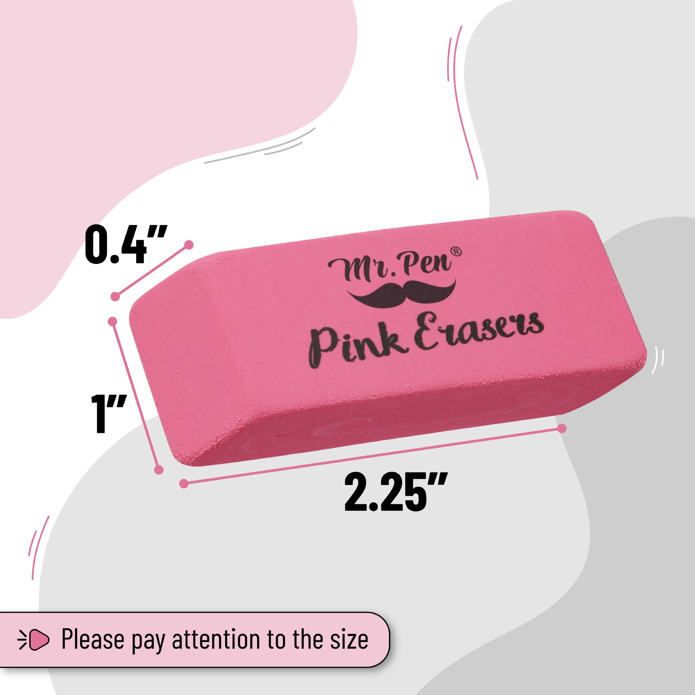 Mr. Pen Pink Pencil Erasers - Large Size (12 Pack) - Premium Quality Erasers for School, Office & Art Projects - Perfect for Students, Teachers & Professionals