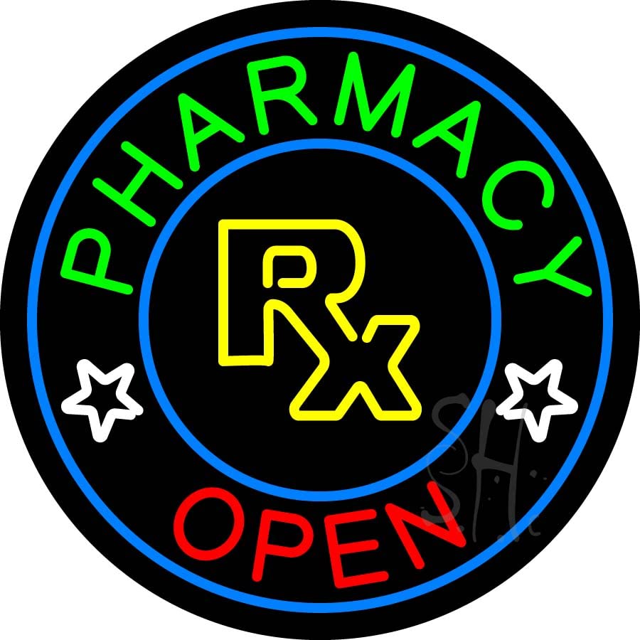 26x26 Inches Round Pharmacy LED Neon Sign with Dimmer - Black Square Cut Acrylic Backing - Bright Premium Indoor Lighting for Medical Stores & Clinics - Perfect for Pharmacy Decor, Hospital Reception & Healthcare Branding
