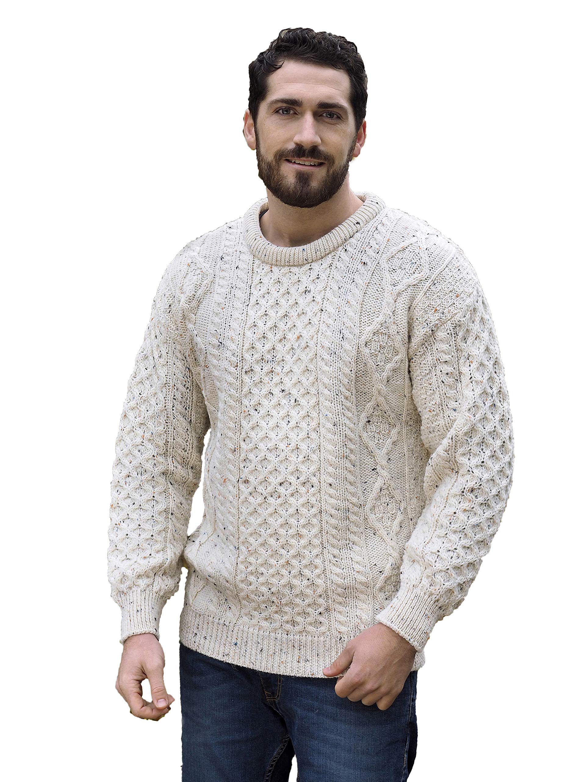 Aran Crafts Irish Soft Cable Knit Unisex Wool Sweater - 100% Pure New Wool Crewneck Pullover for Men & Women | Cozy Winter Wear, Christmas Gift, Casual Outfit