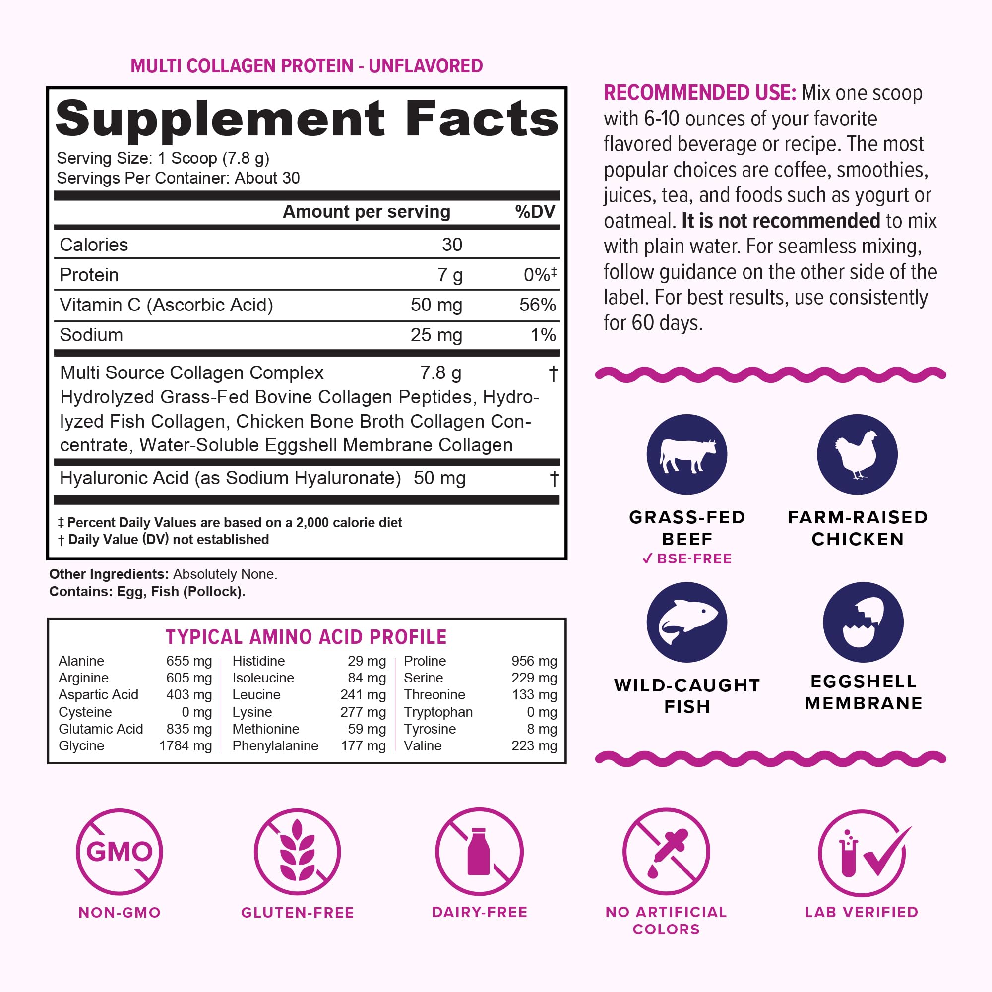 Premium Grass-Fed Hydrolyzed Multi Collagen Peptides Powder - Unflavored Collagen Supplement for Women & Men with Hyaluronic Acid & Vitamin C | Supports Hair, Skin & Nail Health | 30 Servings | Perfect for Smoothies, Coffee & Daily Wellness Routine