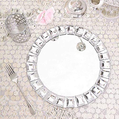 2-Pack Silver Mirror Glass Charger Plates with Diamond Beaded Rim - Elegant Dinnerware Underplates for Wedding, Party & Formal Dining Decor (12
