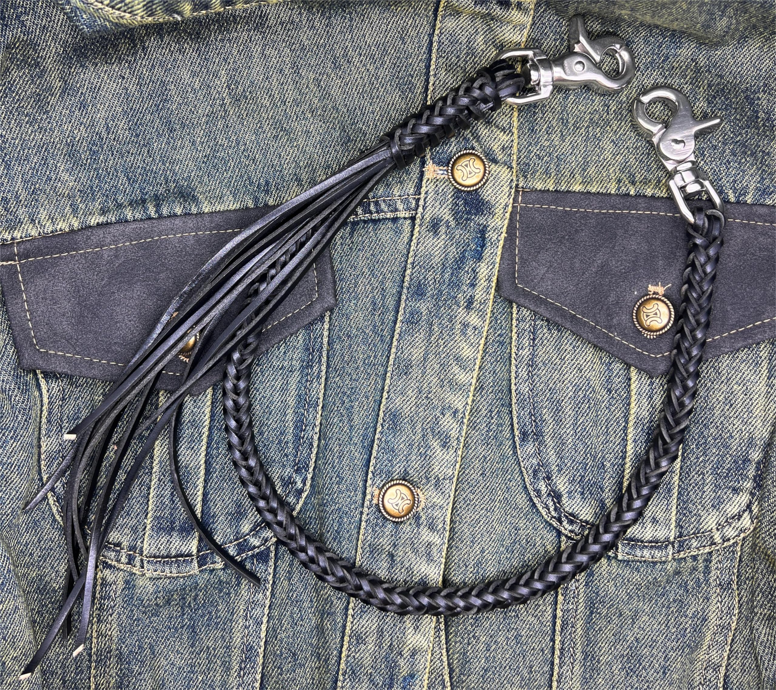 Braided Genuine Leather Wallet Chain with 316 Stainless Steel Swivel Trigger Snaps - Black | Secure Money Clip & Keychain for Men's Bifold Wallets | Everyday Carry Accessory for Work, Travel & Outdoor Activities