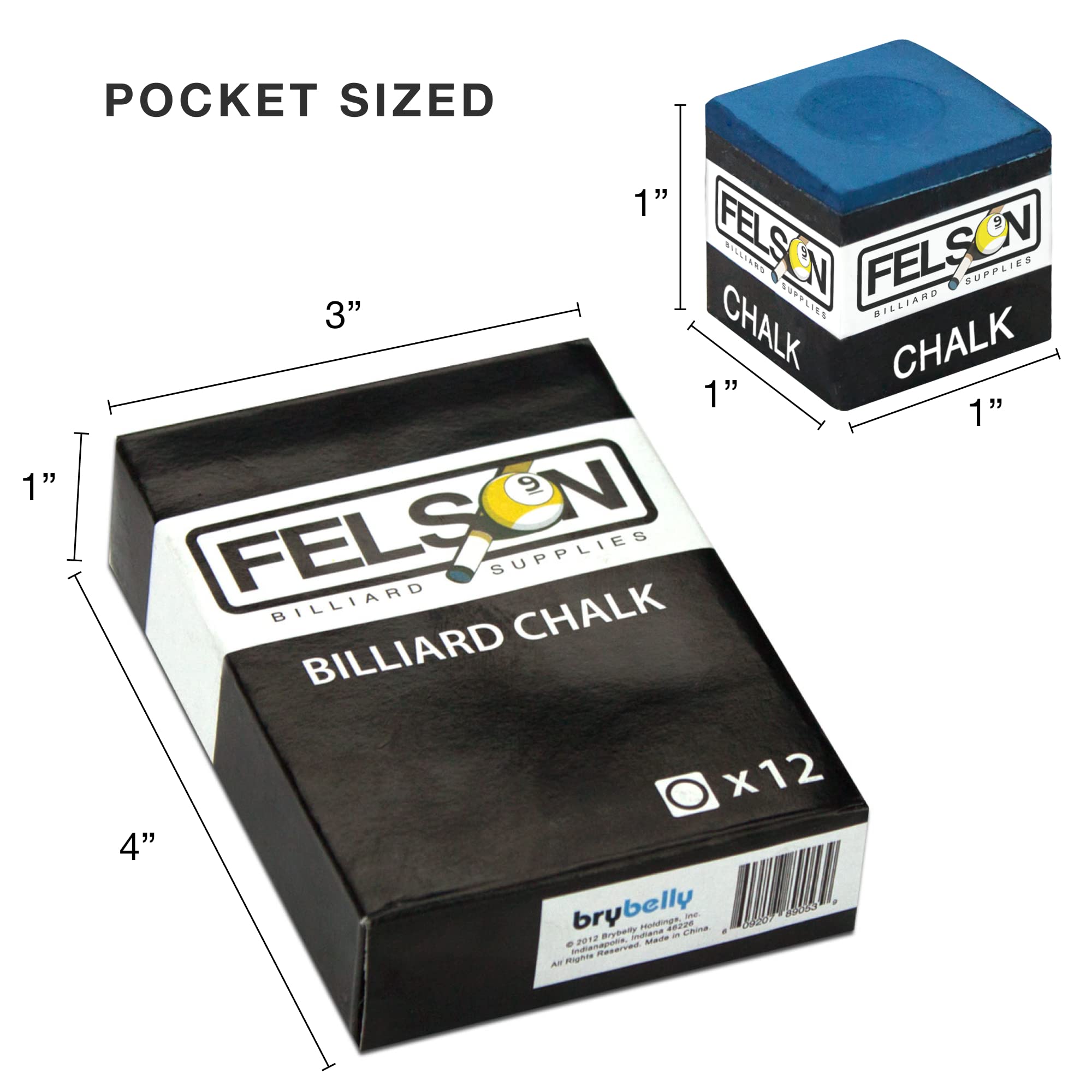 Felson Premium Pool Chalk Cubes - 12-Pack Billiard Accessories with Storage Box | High-Grip Cue Chalk for Pool Tables | Perfect for Home Game Rooms, Bars & Professional Tournaments
