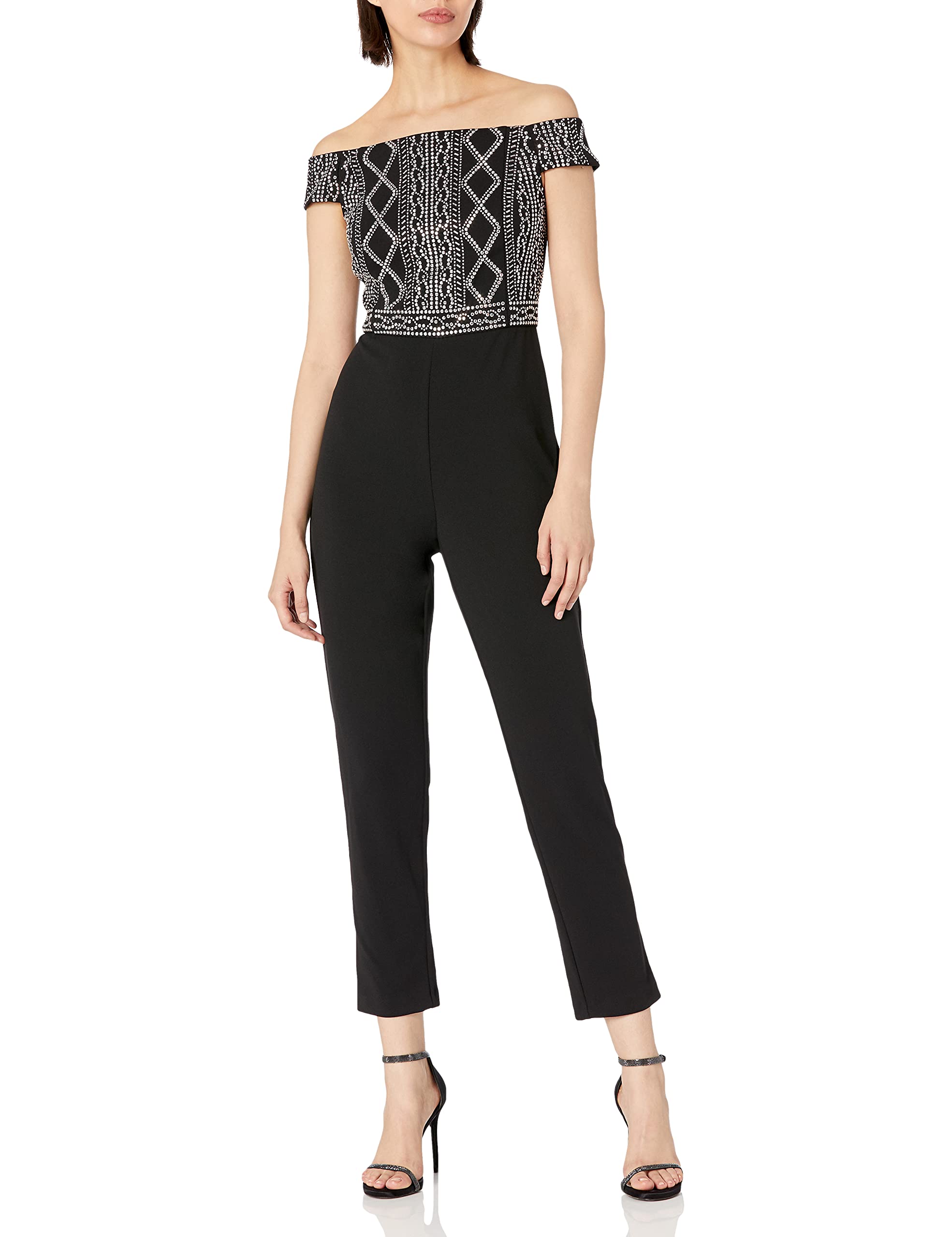 Adrianna Papell Women's Elegant Crepe Beaded Jumpsuit - Formal Evening Wear for Parties, Weddings & Special Occasions