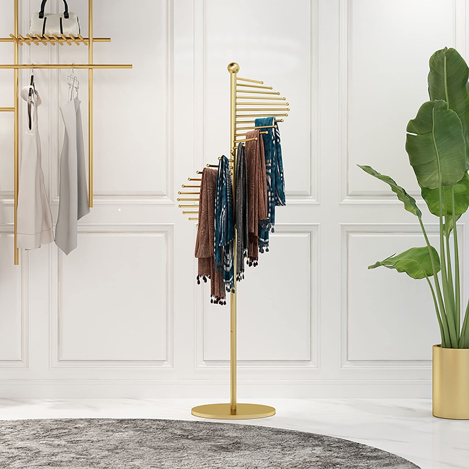 Modern Metal Tall Scarf Display Stand - Heavy Duty Floor Standing Clothes Rack with Space-Saving Design for Shawls, Belts, Pashminas & Leggings - Perfect for Boutiques, Retail Stores & Home Closet Organization