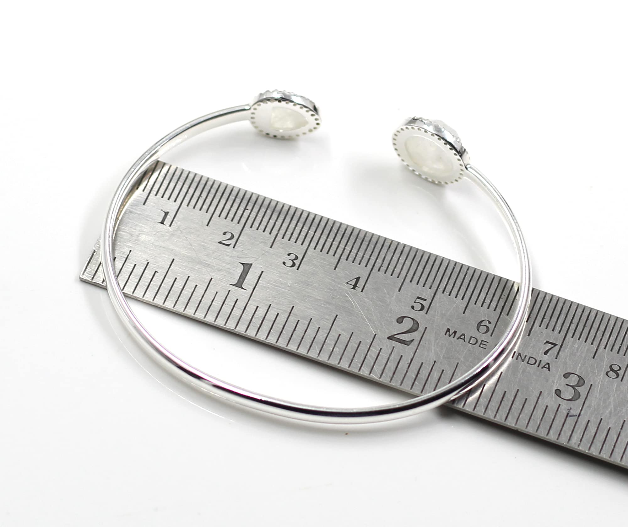 Rainbow Moonstone CZ Adjustable Handmade Cuff Bracelet - 925 Sterling Silver Boho Jewelry for Women - Perfect Gift for Girlfriend, Wife, Birthday & Anniversary - Ideal for Everyday Wear, Date Nights & Special Occasions