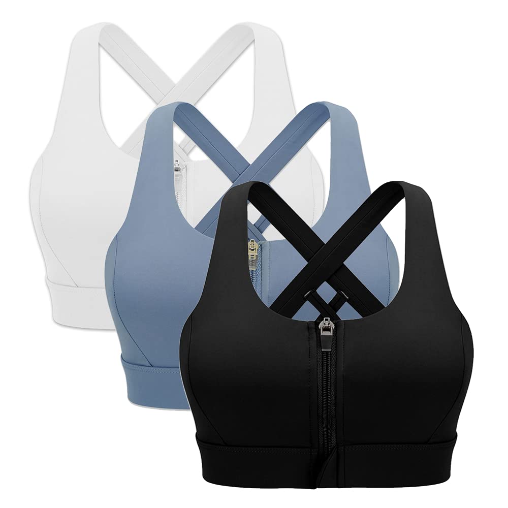 High Impact Front Zipper Sports Bra for Women - Hawtrytoa Supportive Workout Top for Running, Yoga & Gym
