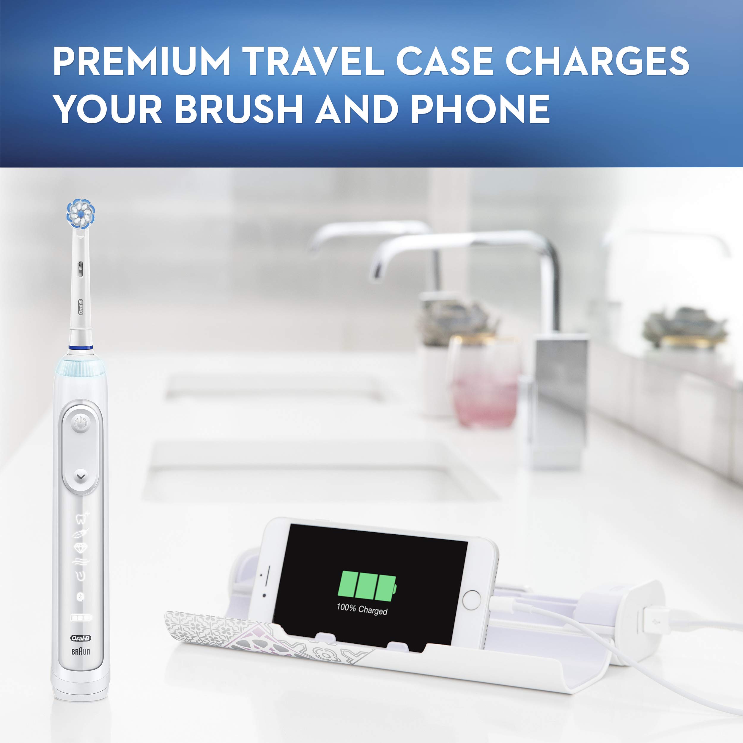 Oral-B GENIUS X Electric Toothbrush with 3 Replacement Brush Heads & Travel Case - Advanced AI Toothbrush for Professional Cleaning, White (Packaging May Vary) - Perfect for Home Use, Travel & Daily Oral Care Routine