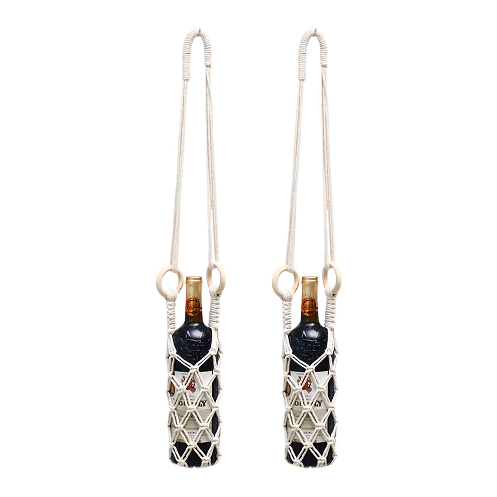 AIZHIYI Macrame Wine Bottle Carrier - 2 Pack Cotton Hanging Water Bottle Net Bag for Picnics, Beach Outings & Gift Wrapping | Handmade Boho Home Decor Accessory