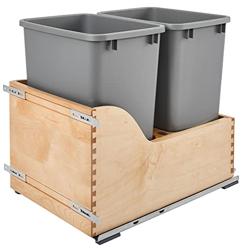 Rev-A-Shelf 4WCSC-1835DM-2 Double 35 Quart Pull-Out Kitchen Trash Can - Blumotion Soft-Close Slides, 135lb Capacity Waste Bin for Under Sink Cabinet Organization | Perfect for Kitchen, Pantry & Bathroom Storage