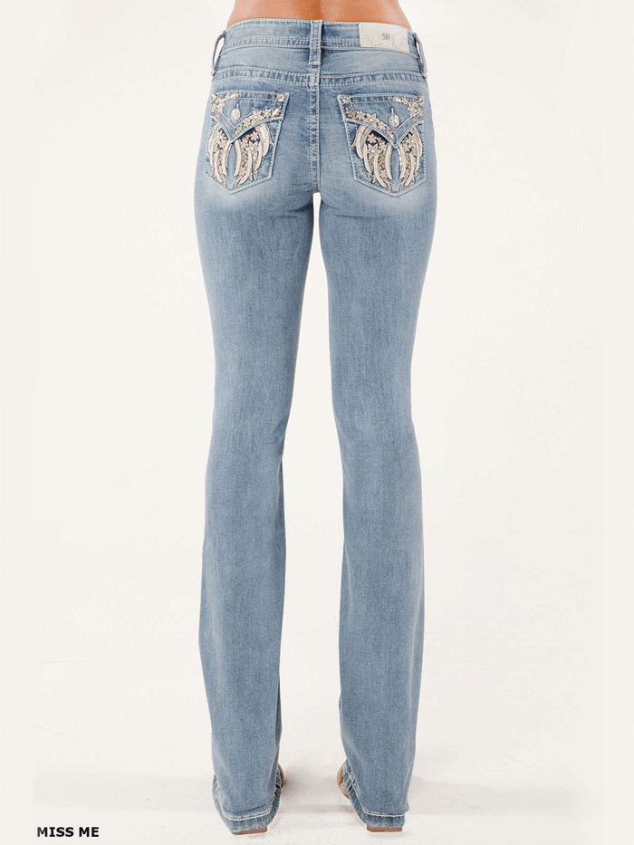 Miss Me M5082B192L Women's Mid Rise Bootcut Jeans - Light Wash Denim Pants for Casual Wear & Everyday Outfits