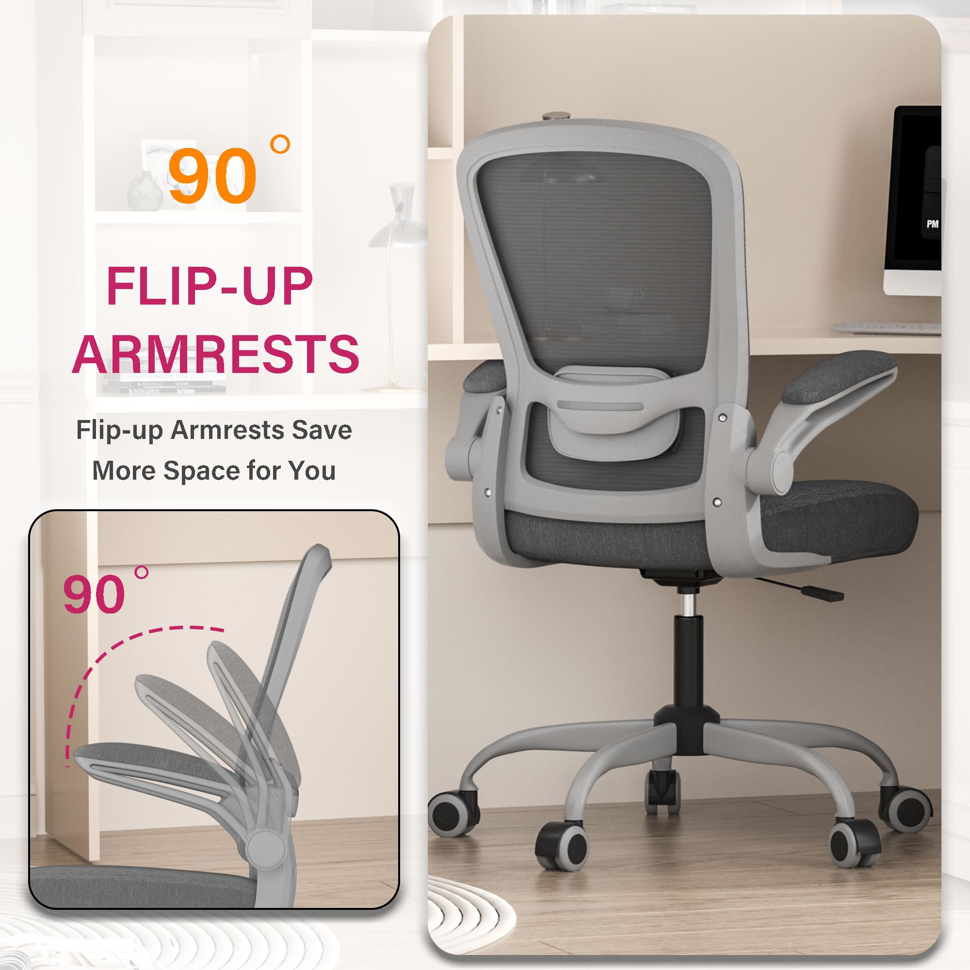 Ergonomic Office Chair with Adjustable Lumbar Support - High Back Mesh Computer Desk Chair with Flip-Up Armrests - BIFMA Certified Task Chair for Home Office & Workspace - Perfect for Long Hours of Sitting and Productivity