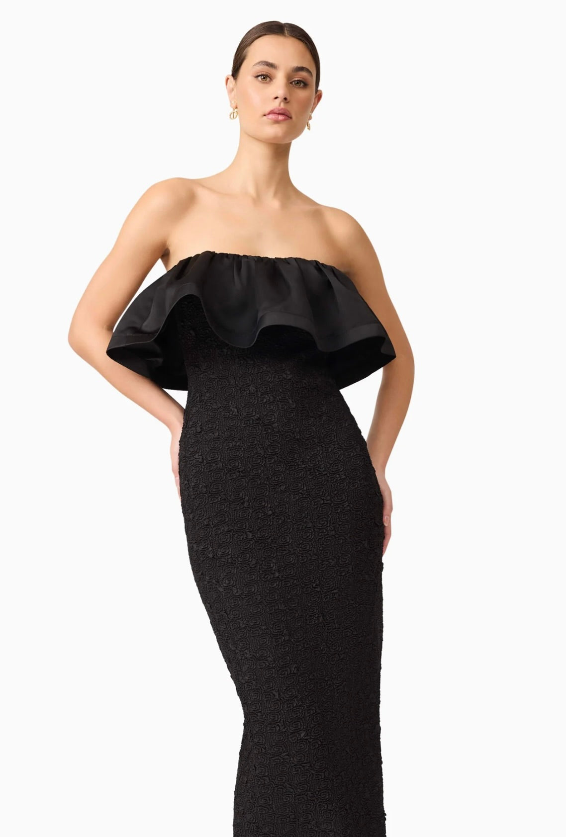 Strapless Black Midi Dress for Women - Elegant Dandelion Print Summer Dress for Beach, Party & Date Night