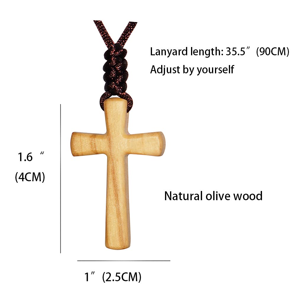 Natural Olive Wood Cross Pendant Necklace for Men & Women - Handmade Religious Jewelry Gift - Wooden Car Mirror Hanging Ornament - Perfect for Daily Wear, Baptism Gifts & Vehicle Decoration