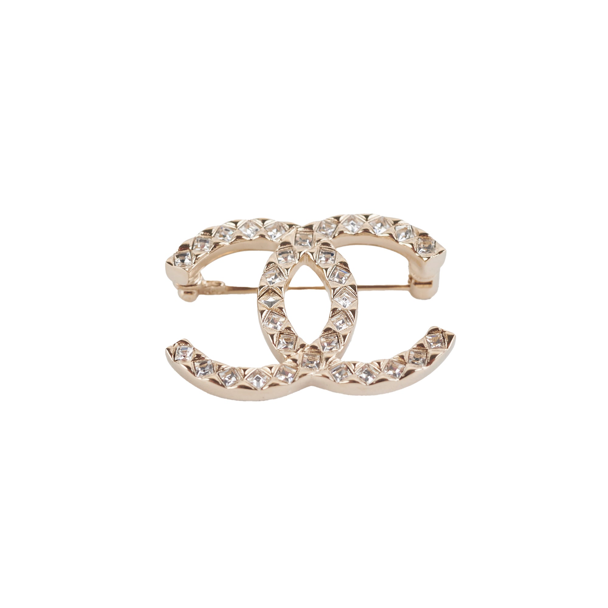 Chanel Rhinestone Brooch Gold Costume Jewelry - Elegant Vintage Pin for Women, Luxury Fashion Accessory for Blazers, Hats, Scarves & Bags