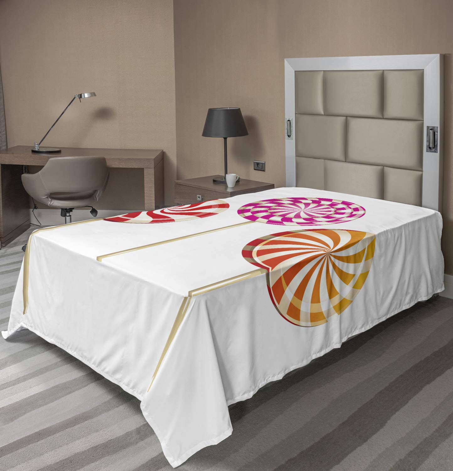 Ambesonne Colorful Flat Sheet - Realistic Sugary Treats on Sticks Spiral Round Lollipops Design, Soft Comfortable Twin XL Top Sheet for Bedding, Decorative 1-Piece Multicolor Bed Sheet - Perfect for Kids' Rooms, Dorm Decor & Sweet-Themed Bedrooms