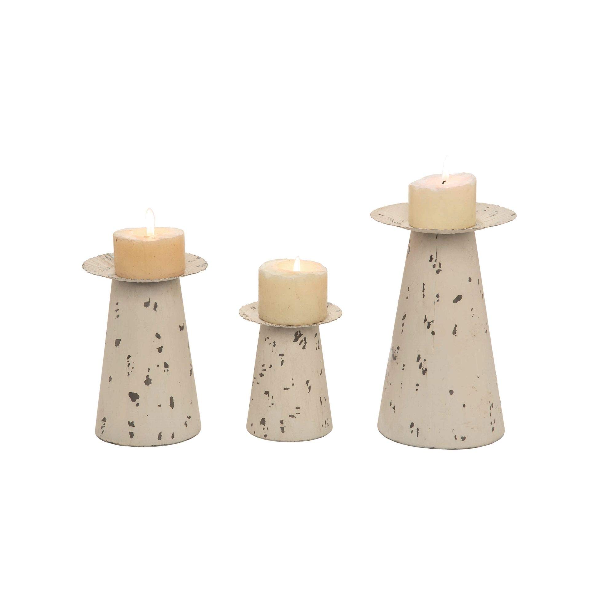 Set of 3 White Distressed Easter Candle Holders 9 Inch - Farmhouse Home Decor for Table Centerpiece, Easter Decorations, Spring Mantel Display