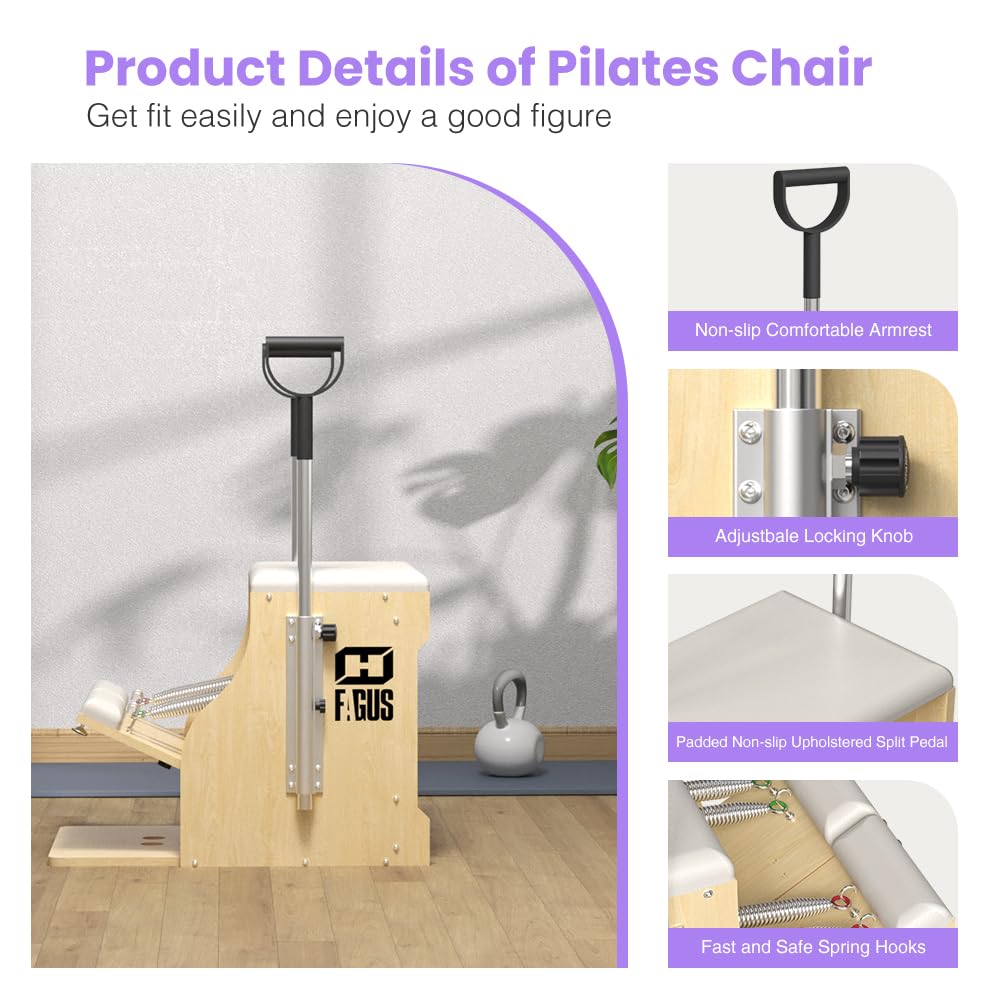 Pilates Chair with Split-Pedal Stability & Handles - Yoga Fitness Trainer & Reformer Machine for Home & Gym Workouts - Perfect for Core Strength Training, Flexibility Exercises, and Full-Body Workouts