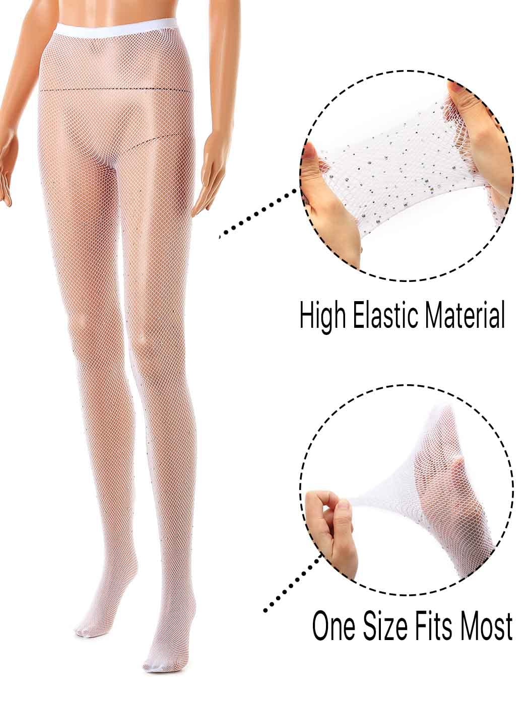 Sparkle Rhinestone Fishnet Stockings for Women - Glitter Thigh High Tights, Sheer See-Through Pantyhose for Party, Cosplay & Night Out