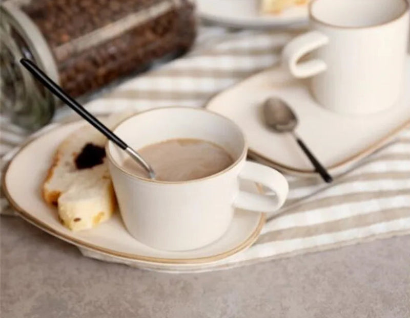 Premium Stoneware Cup and Saucer Set - Elegant Coffee & Tea Set for Home, Cafe, or Restaurant Use - Durable Ceramic Contour Design - Perfect for Espresso, Cappuccino, and Afternoon Tea