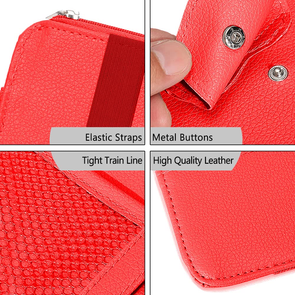 1 Pack Car Sun Visor Organizer - Sunglasses & Documents Holder for Car Visor - Auto Interior Accessories with Pockets for Cards, Pen, Driver's License (Red) - Perfect for Road Trips & Daily Commute