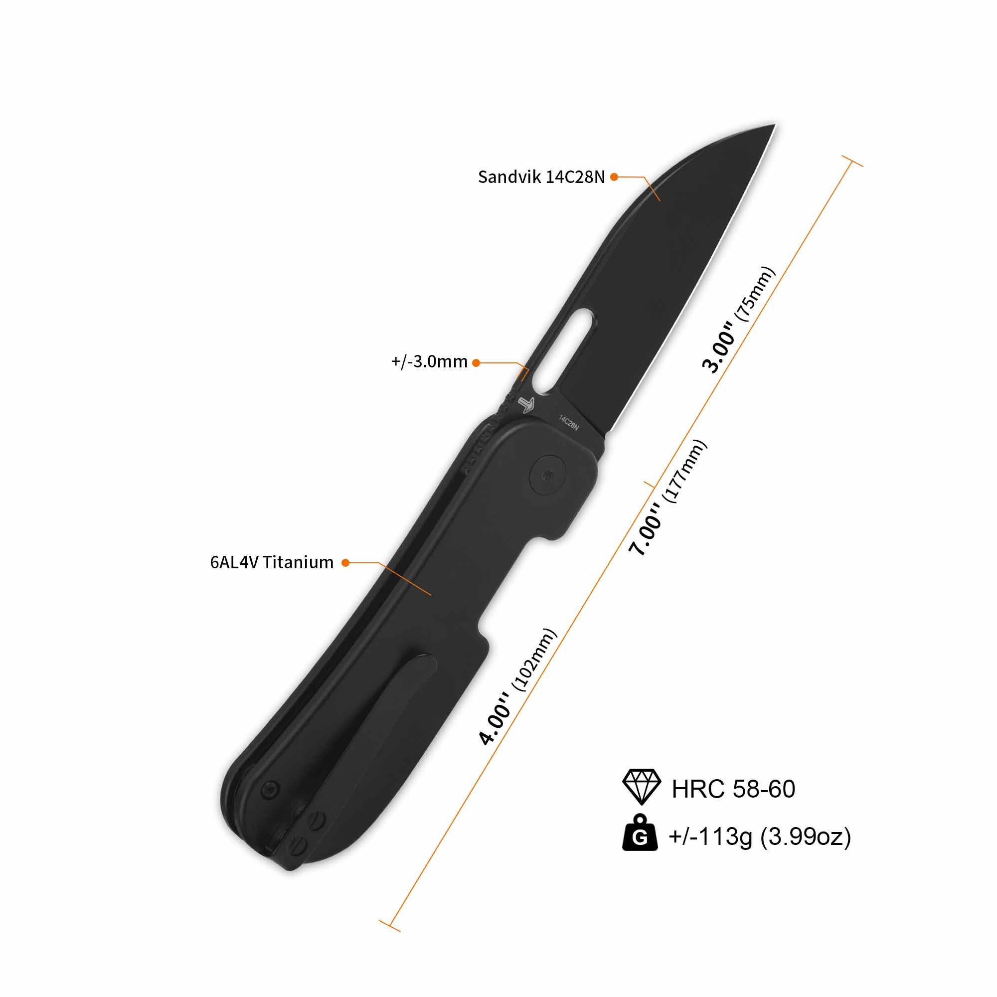 QSP Variant PE Liner Lock Pocket Knife - 14C28N Stainless Steel Blade & Titanium Handle - EDC Folding Knife for Camping, Hiking, Survival and Everyday Carry