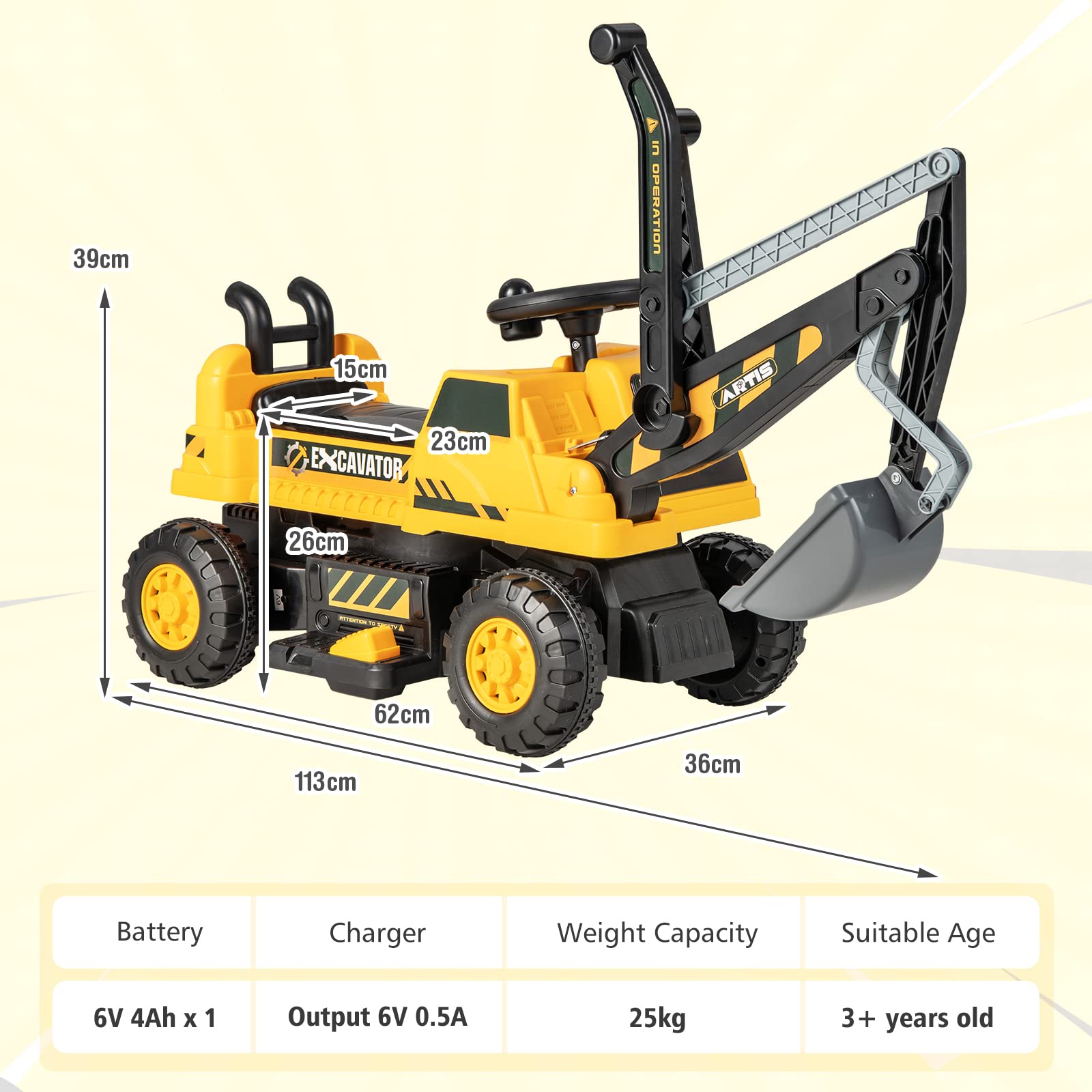 GOPLUS Kids Electric Excavator Toy with Pedals & Flexible Shovel - Yellow Ride-On Toy with Hidden Storage Space - Best Gift for 3+ Year Old Boys & Girls - Perfect for Indoor Play, Outdoor Sandbox Fun & Construction Pretend Play