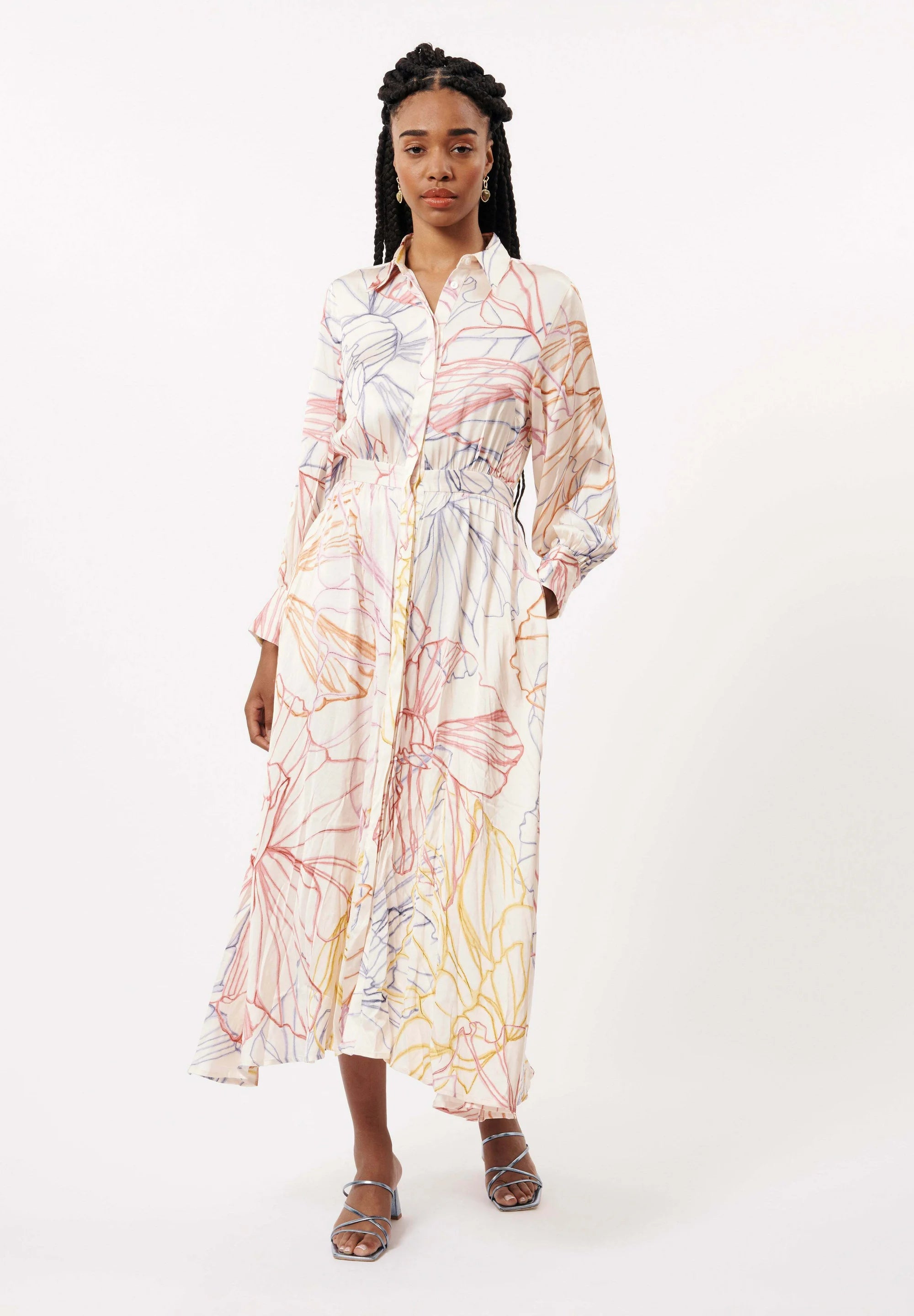 Amanda Floral Print Shirt Dress for Women - Pastel Sketch Design, Casual Summer Dress for Work, Date Night & Outdoor Activities