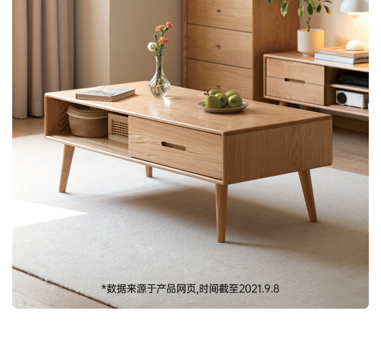 Premium OAK Solid Wood Modern Coffee Table - American Style Living Room Furniture for Home Decor & Relaxation