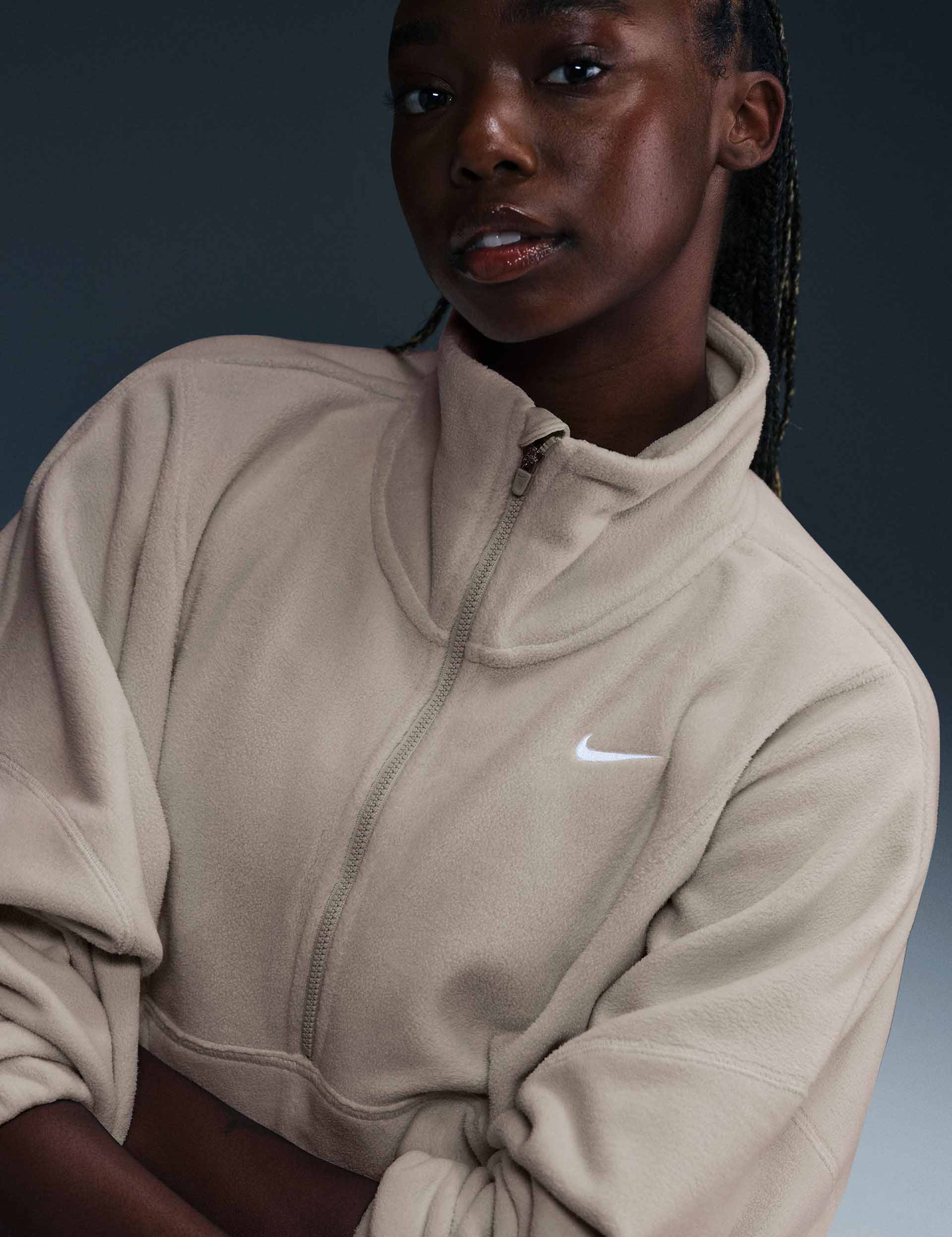 Oversized 1/2 Zip Fleece Top for Women - Light Orewood Brown & White | Cozy Winter Pullover for Casual Outfits, Outdoor Activities & Lounge Wear