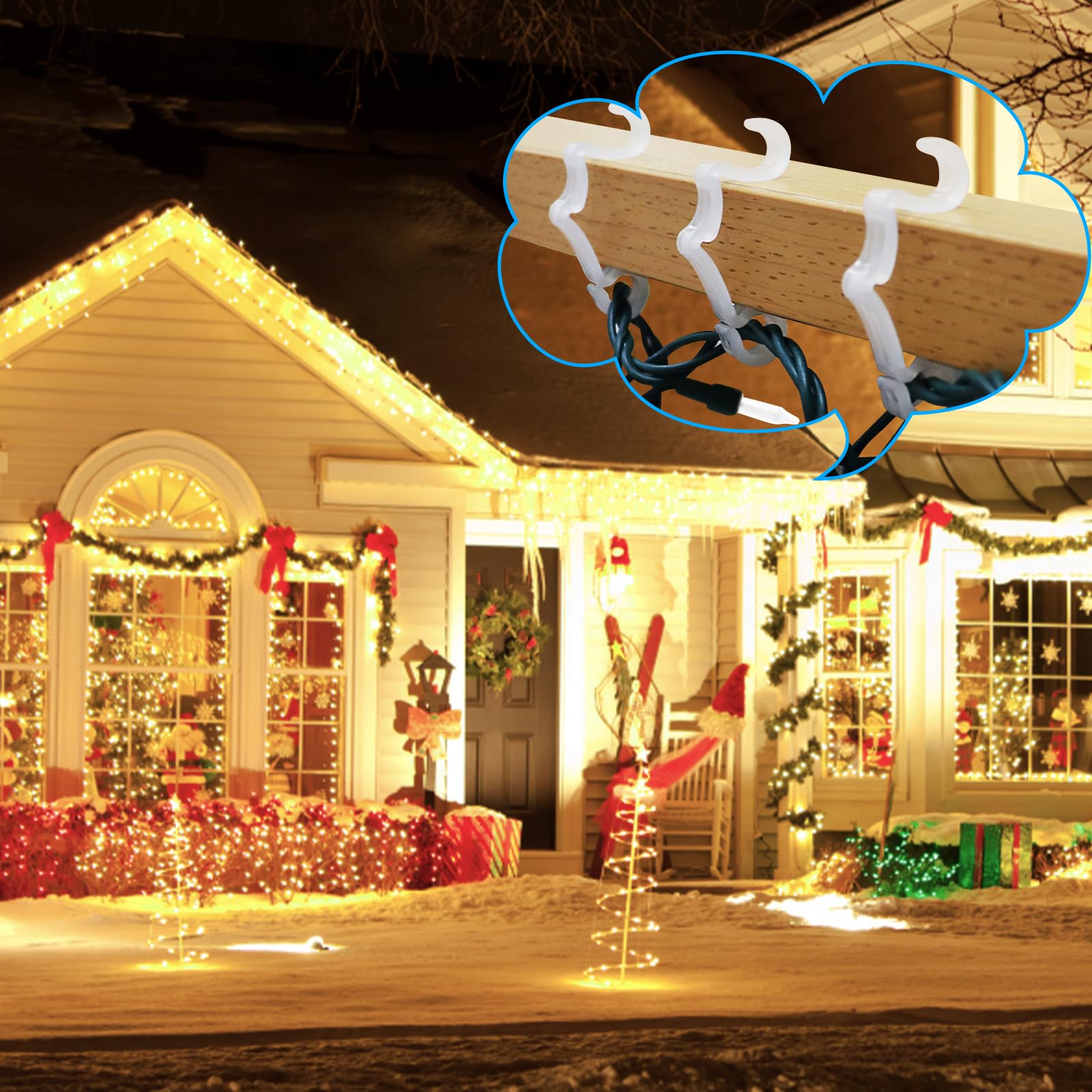 200 Pack Clear Mini Christmas Light Clips - Gutter & Shingle Hooks for Outdoor Holiday Lights | Perfect for Roof, Eaves & Christmas Tree Decoration