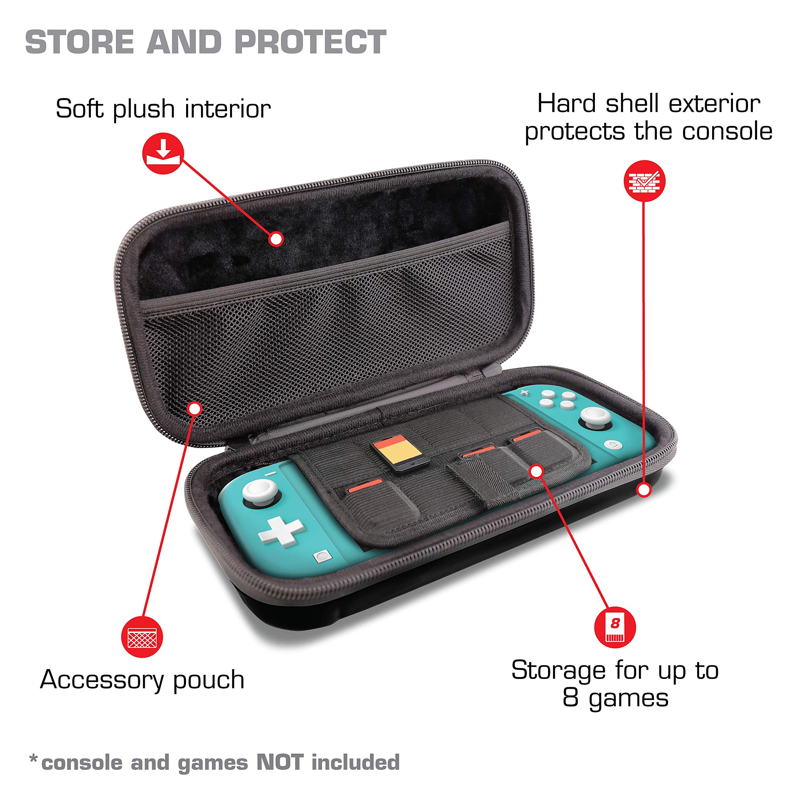 Nyko Elite Shell Case for Nintendo Switch Lite - Shockproof Hard Protective Cover with 8 Game Storage Slots & Accessory Pouch - Durable Drop Protection for Gaming On The Go