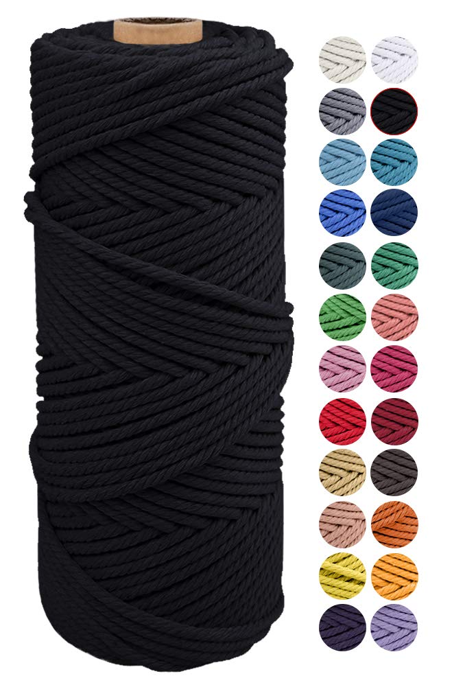 2mm Macrame Cord - 109 Yards Black Cotton Rope for DIY Wall Hanging, Plant Hangers & Crafts | 3-Strand Twisted Macrame Yarn Bulk for Home Decor, Wedding Backdrops & Boho Projects