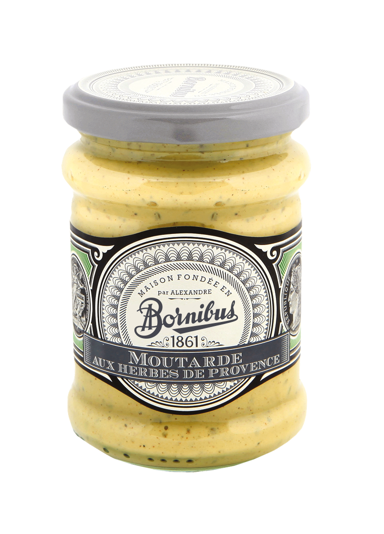 Bornibus Mustard with Provence Herbs - 8.82 oz (250g) Gourmet French Mustard | Perfect for Sandwiches, Salads & Charcuterie Boards