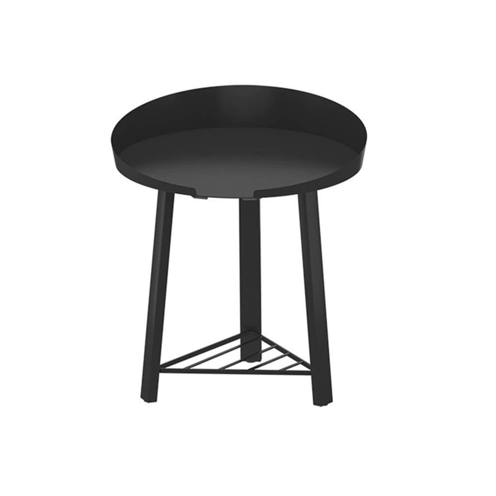 Black Iron Double-Layer Coffee Table - 45x52cm Round Side Table for Living Room, Sofa, Bedroom & Bedside - Modern End Table with Storage Shelf for Home Decor