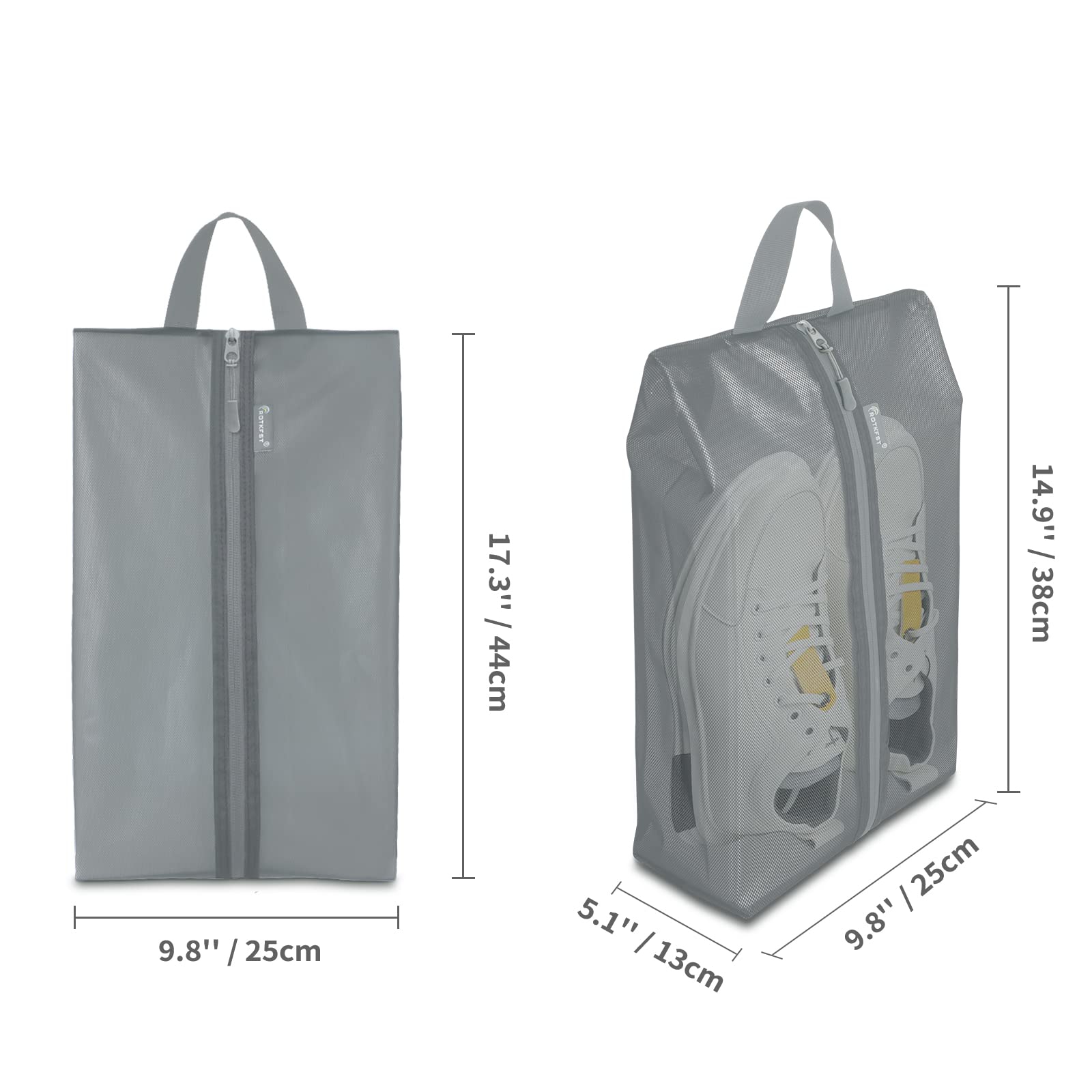5 Pack XX-Large Waterproof Shoe Bags for Travel - Translucent Shoe Organizer with Sturdy Zipper for Women & Men (Grey) | Perfect for Gym, Vacation & Sports Equipment Storage