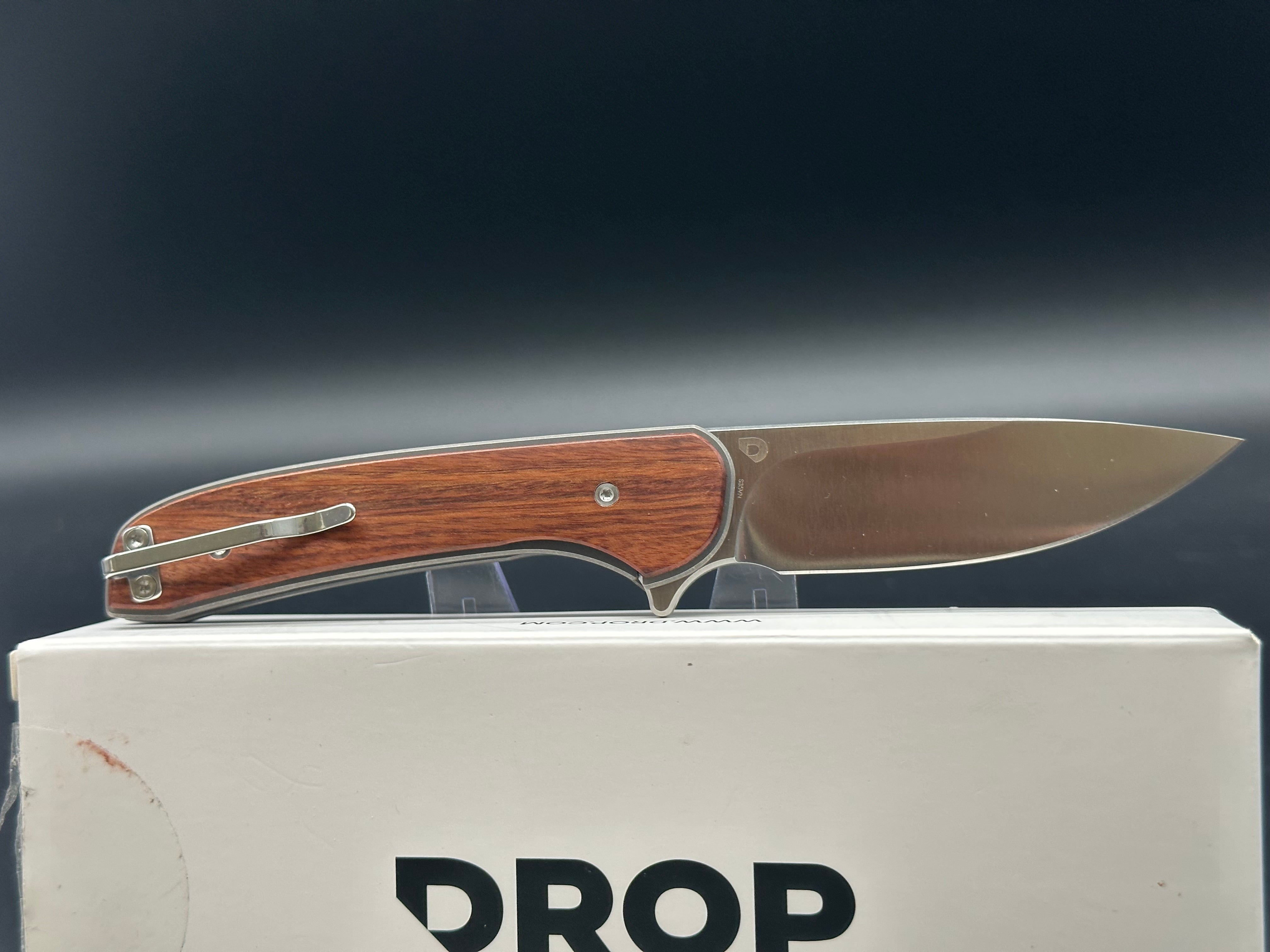 Drop Ferrum Forge Gent/Gray Titanium Frame Knife with Rosewood Overlays - EDC Pocket Knife for Everyday Carry, Outdoor Activities & Camping