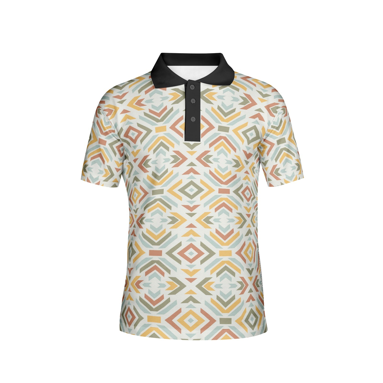 Men's All Over Print Pastel Southwestern Polo Shirt with White or Black Collar - Stylish Casual Wear for Summer Outings & Western Themed Events