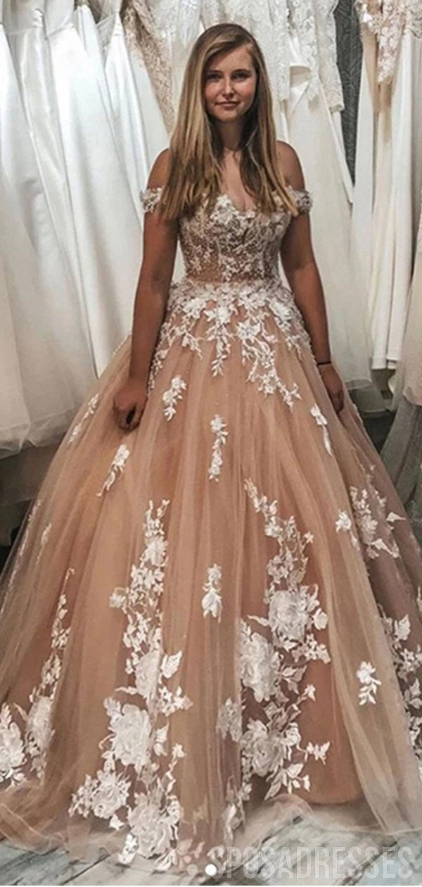 Elegant Off Shoulder Lace Applique Wedding Dress WD646 - Affordable Bridal Gowns for Beach, Church & Garden Weddings