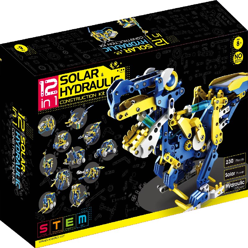 Johnco 12-in-1 Solar & Hydraulic Construction Kit - STEM Educational Toy for Kids Ages 8-12 | Build Solar Powered Robots & Hydraulic Machines | Perfect for Science Projects & Hands-on Learning