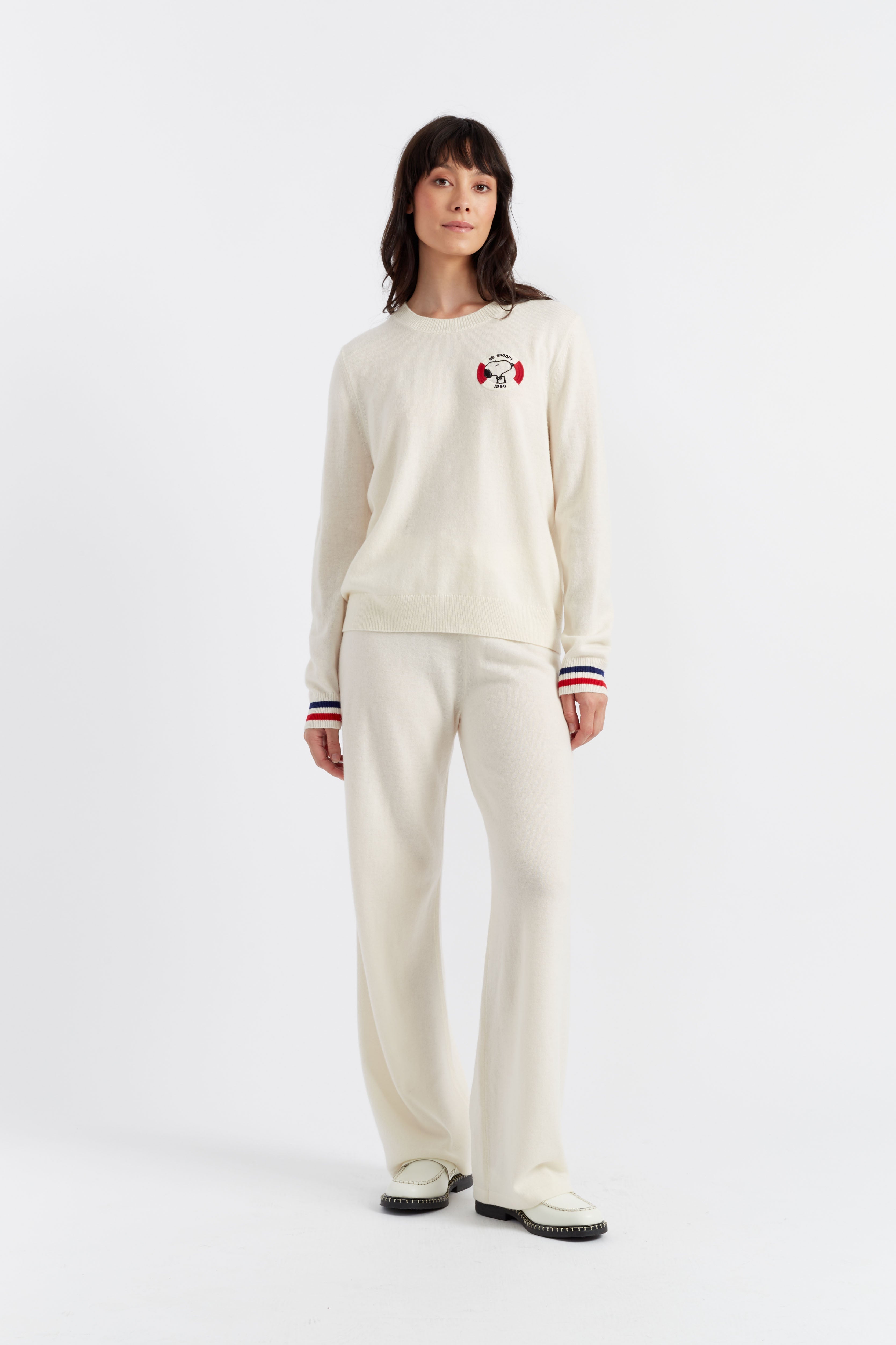 Soft Cream Wool Cashmere Snoopy Nautical Sweater for Women - Cozy Winter Pullover with Cute Snoopy Design - Perfect for Christmas Gifts & Casual Outings