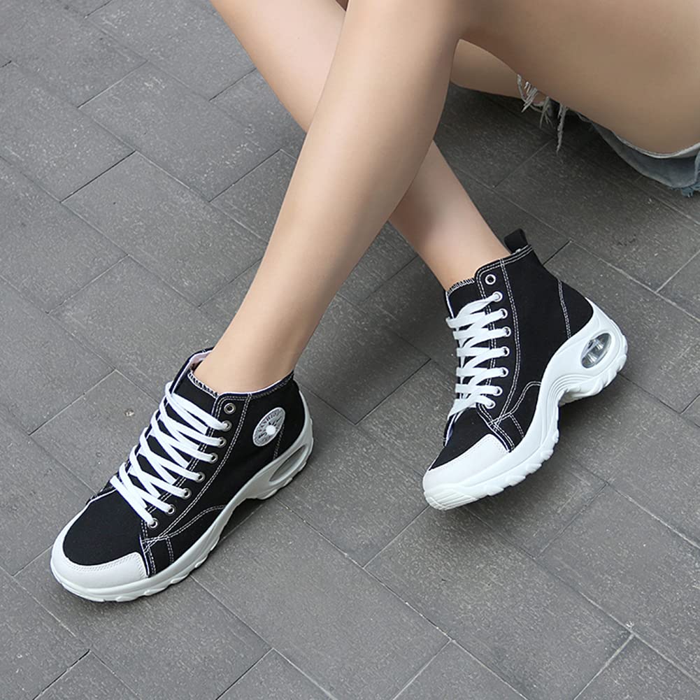 MAUGELY Women's High Top Sneakers - Fashion Canvas Shoes with Heightened Sole for Casual Wear & Sports | Perfect for Running, Walking, Gym & Street Style