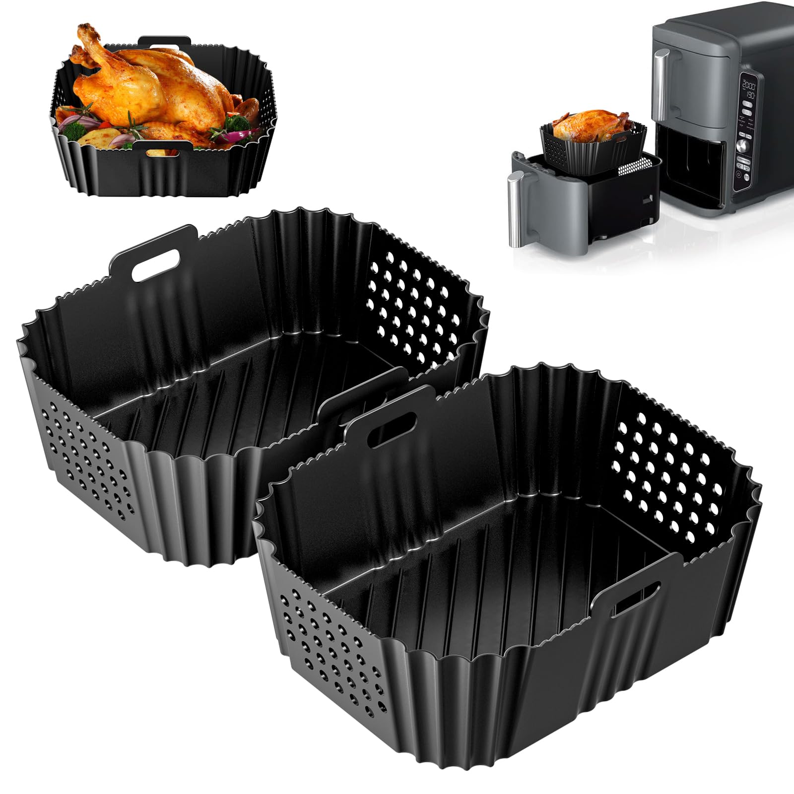 Non-Stick Air Fryer Pan for Ninja AF300EU AF400EU & SL400EU - Compatible Air Fryer Accessories Basket for Healthy Cooking | Perfect for Roasting, Baking, and Frying Chicken Wings, Vegetables, and Snacks
