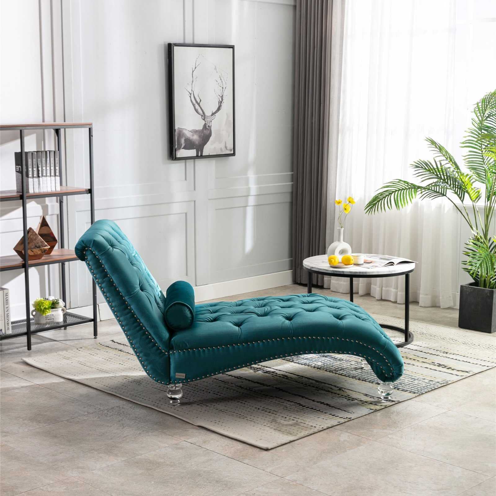 Tufted Upholstered Armless Chaise Lounge with Acrylic Feet - Modern Home Office Lounge Chair for Living Room, Bedroom & Reading Nook - Comfortable Seating for Relaxation & Leisure Time