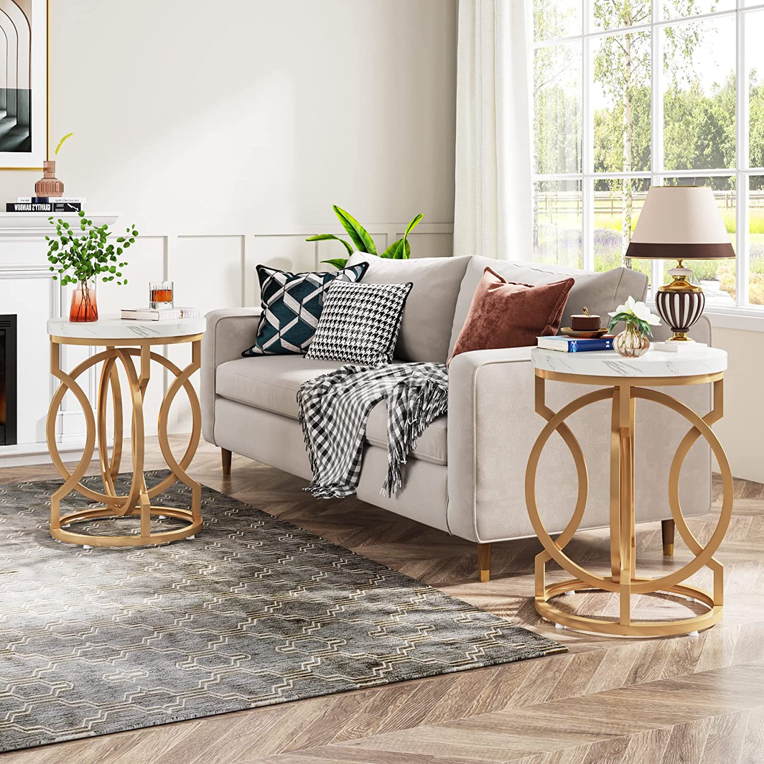 Modern Round End Table with Faux Marble Top - Stylish Nightstand for Bedroom, Living Room & Office - Perfect for Small Spaces & Home Decor