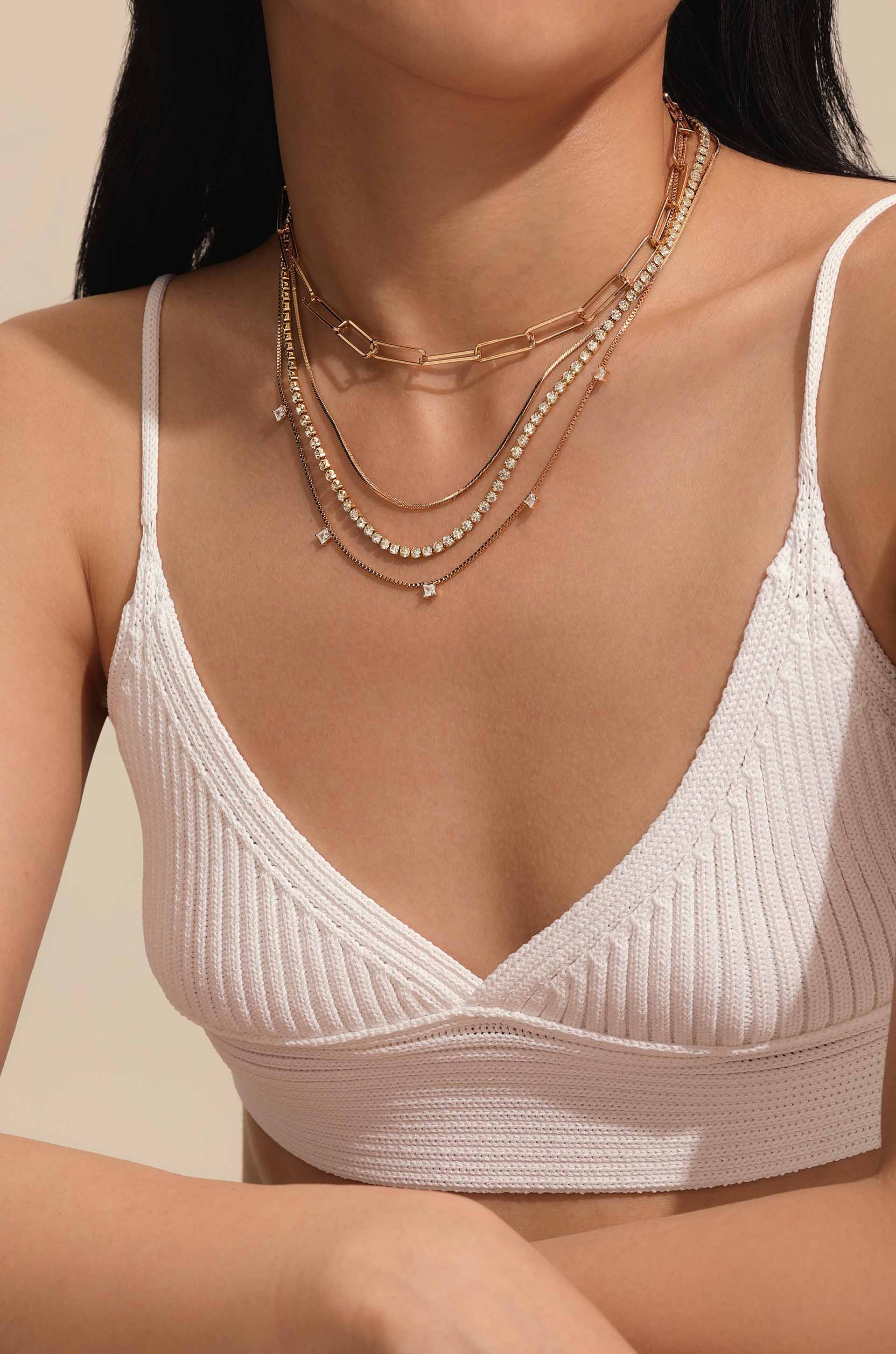 Elegant Mixed Chain Crystal Necklace Set for Women - Perfect for Parties, Weddings & Everyday Wear